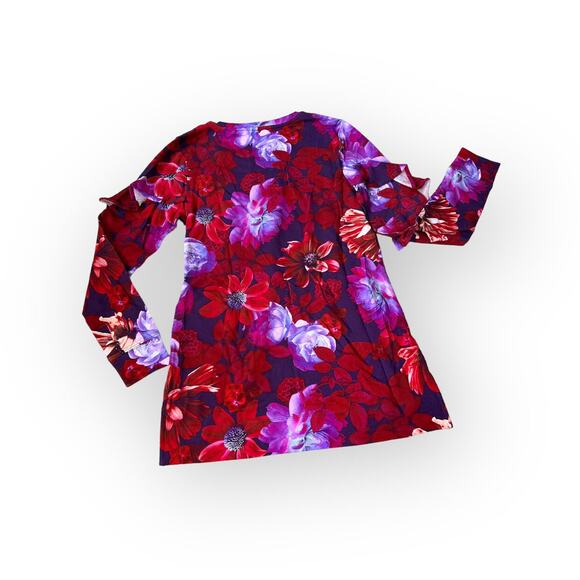 ISAAC MIZRAHI LIVE Red Purple Floral Ruffle Long Sleeve Top - Picture 8 of 10